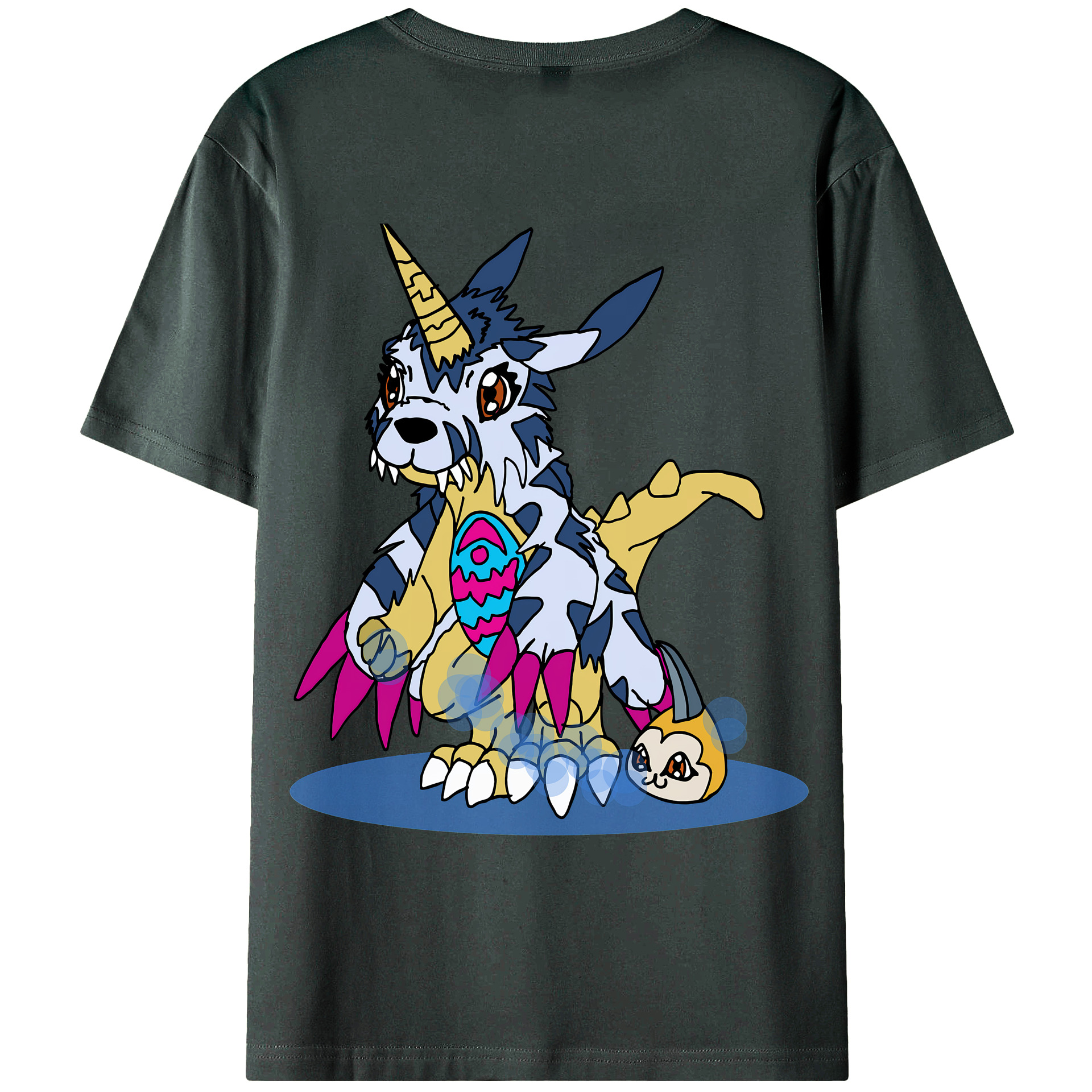 （画像用） Digimon デジタルモンスター/デジモン 綿100％ メンズ半袖Tシャツ（バックプリント） 通気性